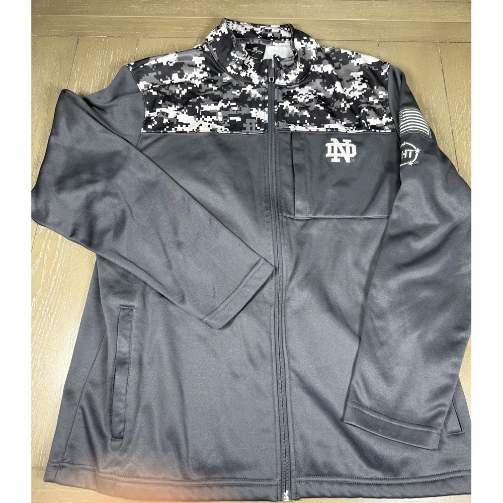 Notre Dame Fighting Irish Full Zip Jacket Mens Large Grey Camo Military OHT